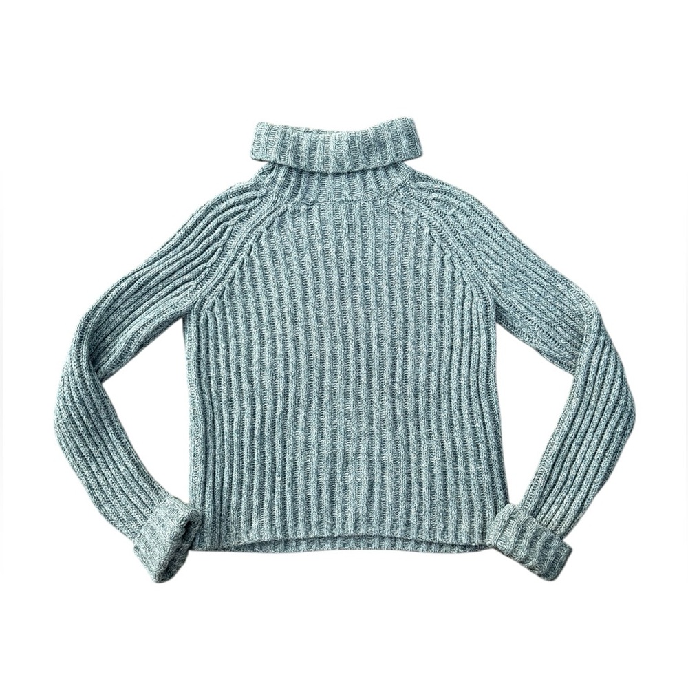 Vintage J. Crew 3D Knit 100% Cotton Turtleneck Sweater L Heavyweight Cable Knit